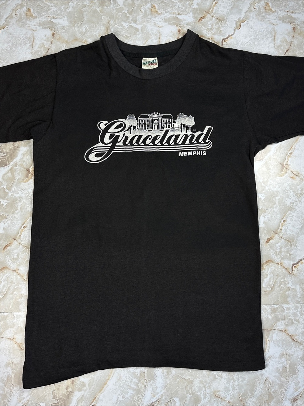 Graceland Faded Black True Vintage T Shirt XL Fleegeze Single Stitch USA Elvis